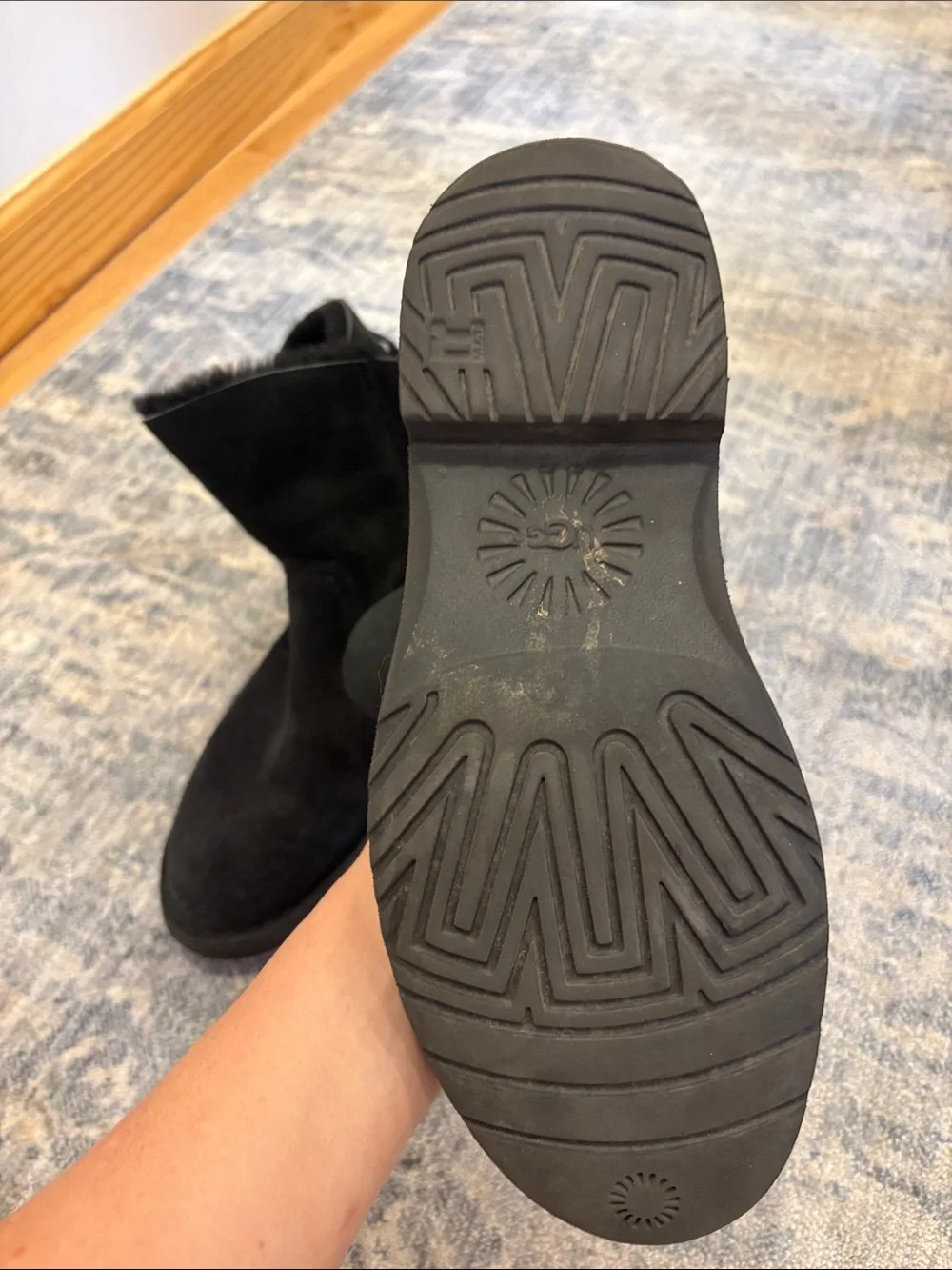 UGG Black Suede Winter Short Boots with Shearling Lining